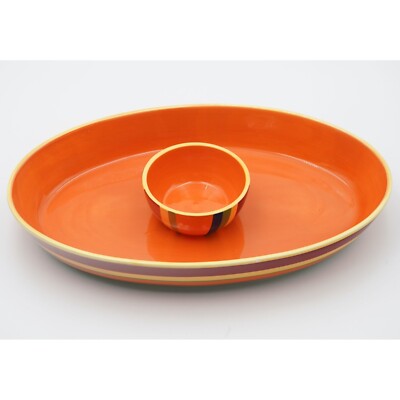 Crate & Barrel Tampico Stripe Chip & Dip Oval Platter with Bowl-image