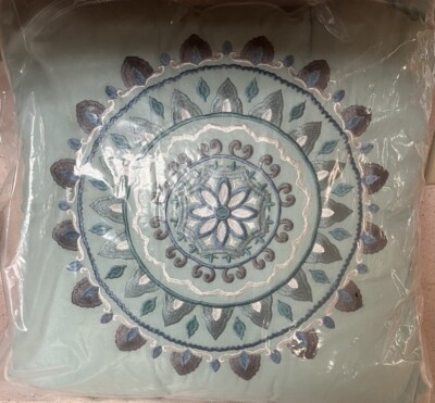 Madison Park 17” Sea Foam/lt Blue Embroidery Pillow New In Packaging-image
