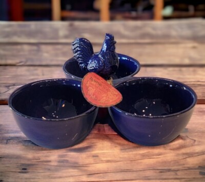 Chicken Rooster Blue Condiment Dip Charcuterie Tray Serving Hostess Bowl Relish-image