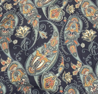 Pottery Barn LEAH PAISLEY Full Queen Duvet Cover Reversible Navy Background-image