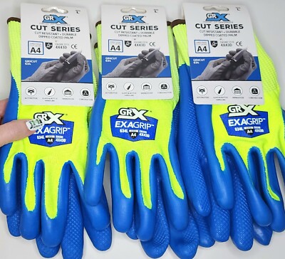 (3) A4 Cut Resistant GRX Dip Coated Gloves EXAGrip GRXCUT634L Glass Knife Metal-image