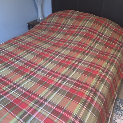 Pottery Barn Red Green Plaid Duvet Cover Full Queen Farmhouse Harvest-image
