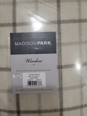 Madison Park Anaheim 50 wide x 95 long - 1 Window Panel NATURAL PLAID- Brand New-image