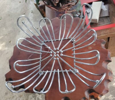 MCM Design Bent chromed Brass studio Art Bowl fruit bowl Footed Ball Feet 11