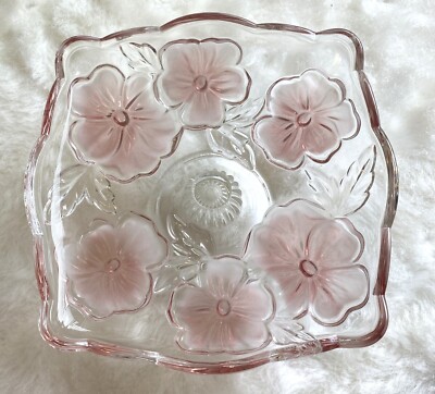 Mikasa Studio Nova Pink Floral Pansy Bouquet Crystal Footed Candy Dish Tray-image
