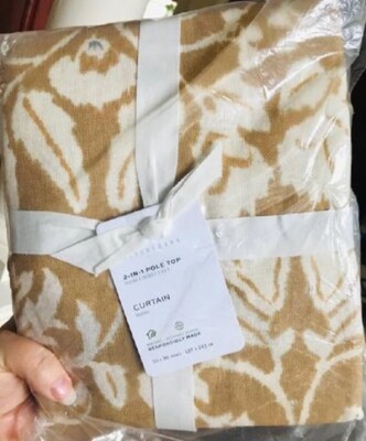 Pottery Barn Zama Floral Drapes Set 2 Yellow Gold 50x 96 Alessandra New 🦩-image