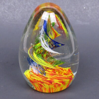 Art Glass Studio Multicolor Cyclone Swirl Egg Elliptical Shaped Paperweight 4