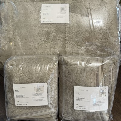 POTTERY BARN 3 PC FAUX FUR SHEARLING KING QUILT AND SHAM SET ~ STONE-image