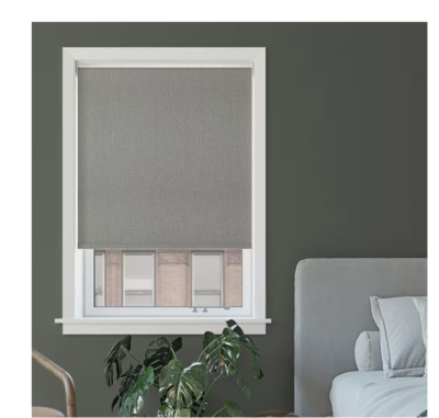 Everly Cordless Gray 100% Blackout Slub Texture Fabric Roller Shade 45