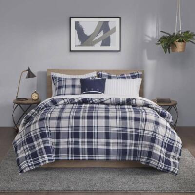 Madison Park Reversible Comforter Set w/ Bed Sheets Queen Microfiber Navy (8-Pc)-image