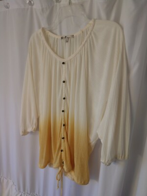 NWOT SEVEN 7 DIP DYE YELLOW OMBRE TOP BLOUSE LARGE-image