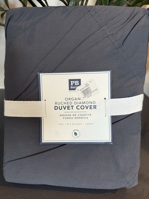 Pottery Barn, Dorm, Organic Ruched, Diamond, Duvet, Cover, Twin, Dark Gray-image