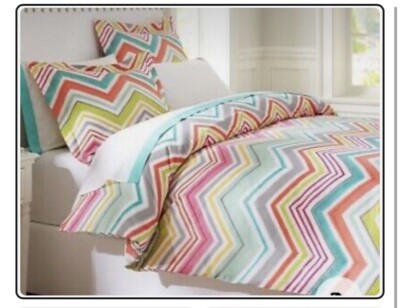 Pottery Barn 3pc Chevron Duvet Cover Shams PB Teen Full/Queen Rainbow Color-image