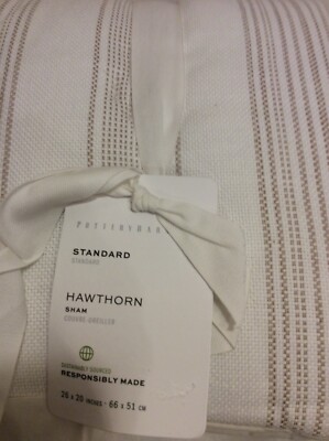 Pottery Barn One (1) Hawthorn Striped Cotton Standard Sham Taupe & Ivory Neutral-image