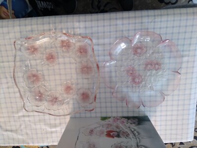 2 MIKASA STUDIO NOVA Square & round Glass/Crystal Platter - Pink Pansy Bouquet-image