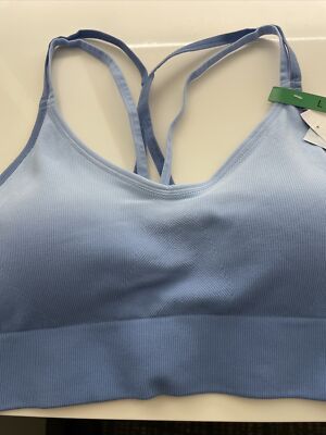 Hanes Seamless Dip Dye Cami Sports Bra Blue Sz L  - DHS104 NWT-image