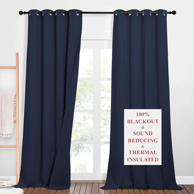 Sound Reduction Long Curtains Sliding Glass Door 3 Layers Thermal Insulated Full-image