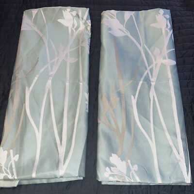 Madison Park King Pillow Shams Cases  2 Floral Sateen Teal Cream 35x20 Designer-image