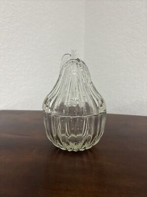 Vintage Clear Glass Pear Shaped Covered Candy Dish-image