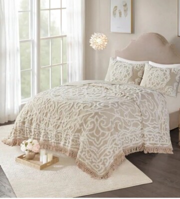 Madison Park Laetitia Tufted Cotton Chenille Medallion Comforter Set King Taupe-image