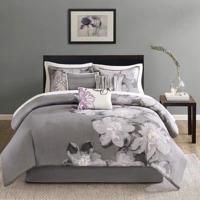 Madison Park Cozy Comforter Nature Queen (90 in x 90 in), Serena, Floral Grey-image