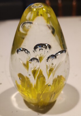 Murano Style Egg Shaped Art Glass Paperweight 6”H Blue Brown Gold Swirls-image