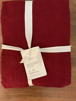Pottery Barn Belgian Flax Linen Waffle Weave Duvet Cover- Full/Queen -Red-image