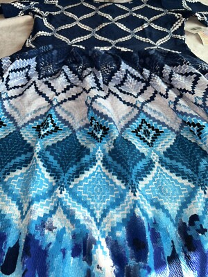 Lularoe Amelia Dress Blue White Ombré Tie Dye Dip Aztec Pleat Pocket Large 14/16-image