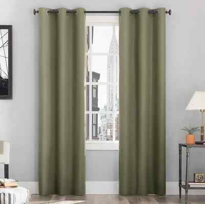 Pair of Sun Zero Lichtenberg Blackout Thermal Grommet Curtains 104x96 Olive-image