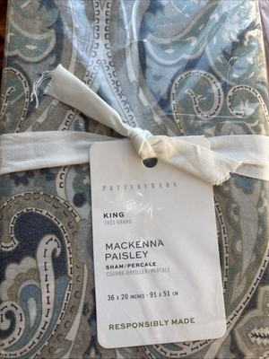 Pottery Barn Makenna Paisley Percale Sham king Blue NWT-image