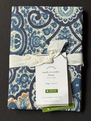 1 New! POTTERY BARN Made To Order *KING PILLOW SHAM ~Blue Paisley Foundations-image