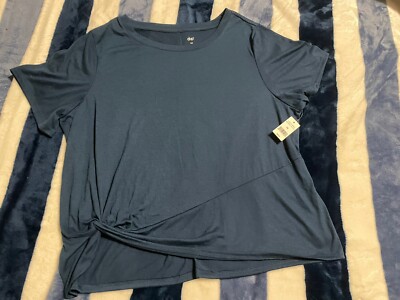 NWT Dip 1x Mind & Body Above Ladies Short Sleeve Navy Blue Top Blouse XL-image