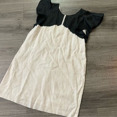 J Crew 100% Linen Dip Dyed Flutter Sleeve Midi Dress Size Large-image