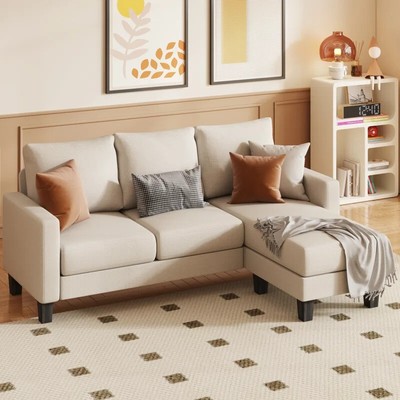 Modern L-Shaped Convertible Sofa with Reversible Ottoman-image