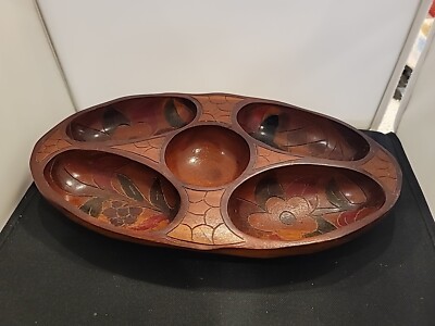 Vintage 1970's Carved Oval Serving Chip Dip Cheese Cracker Solid Bowl Party Deco-image