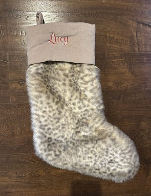 Pottery Barn Cheetah Faux Fur Stocking Velvet Cuff Christmas Personalized LUCY-image