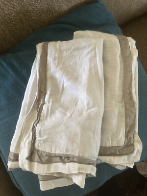 2 Pottery Barn EURO Shams Natural Linen Color With Brown Silk Trim 26X26-image