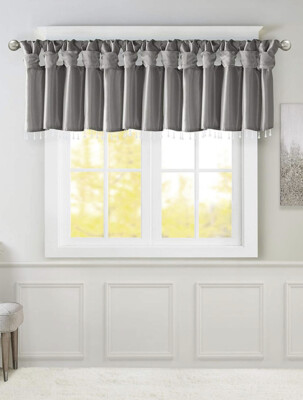 Madison Park Emilia 50 x 26 Lined Faux-Silk Twisted Tab Curtain Valance w/ Beads-image