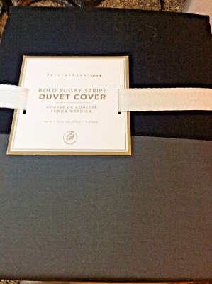 Pottery Barn Teen Bold Rugby  Stripe Twin / XL Twin Duvet Black & Gray  NWT!-image