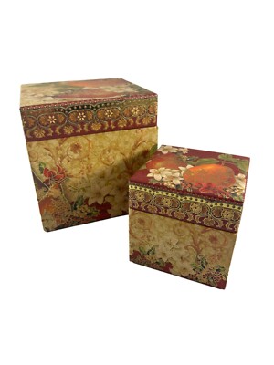 Punch Studio Lot 2 Nesting Boxes Fruit Fall Colors Pears Flowers Storage Decor-image