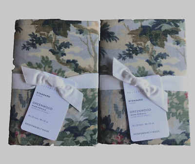 2 Pottery Barn GREENWOOD Percale  2 Standard Shams Multicolor NWT-image
