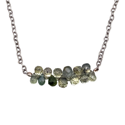 Alison Blair Studio 925 Green Sapphires Teardrop Beads Chain Necklace 16 Inches-image