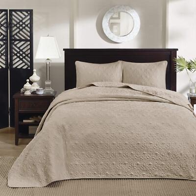 MSRP $330 Madison Park 3-Pc. Queen Quilt Set Damask Design Beige-image