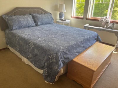 POTTERY BARN MEDALLION GEOMETRIC ORGANIC COTTON BLUE KING DUVET W/ SHAMS #126-image