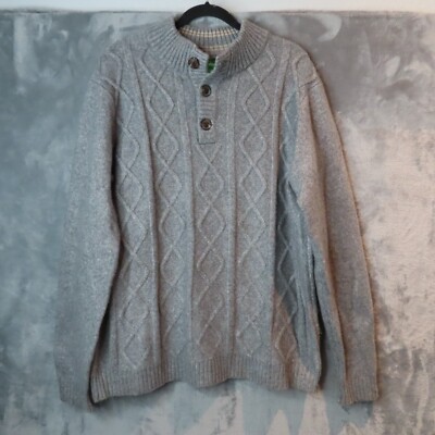 DIP Sweater Womens XL Extra Large Gray Wool Blend Soft Cable Knit 1/4 Button-image