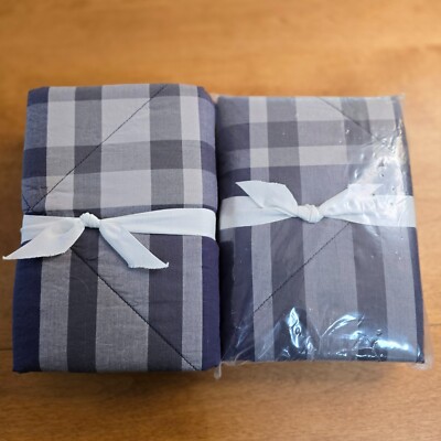 POTTERY BARN TEEN XANDER PLAID STANDARD SHAM SET OF 2 ~ CLASSIC NAVY-image