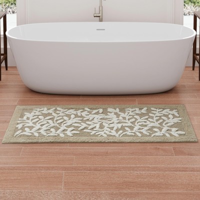 Serene 100% Cotton Tufted Bathroom Rug - High & Low Tufting Floral Leaf Desig...-image