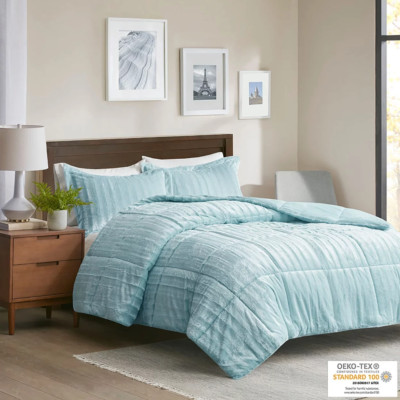 Madison Park York Faux Fur Comforter Mini Set-Aqua Blue Full/Queen -image
