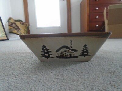 Woodland HOME Studio Collection Brown Moose & Tree Large Square Bowl Cabin Decor-image