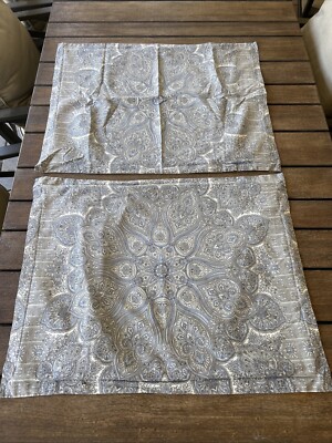 PAIR Pottery Barn Vivianna Paisley Blue/Gray STANDARD SHAMS Cotton Linen Nice-image
